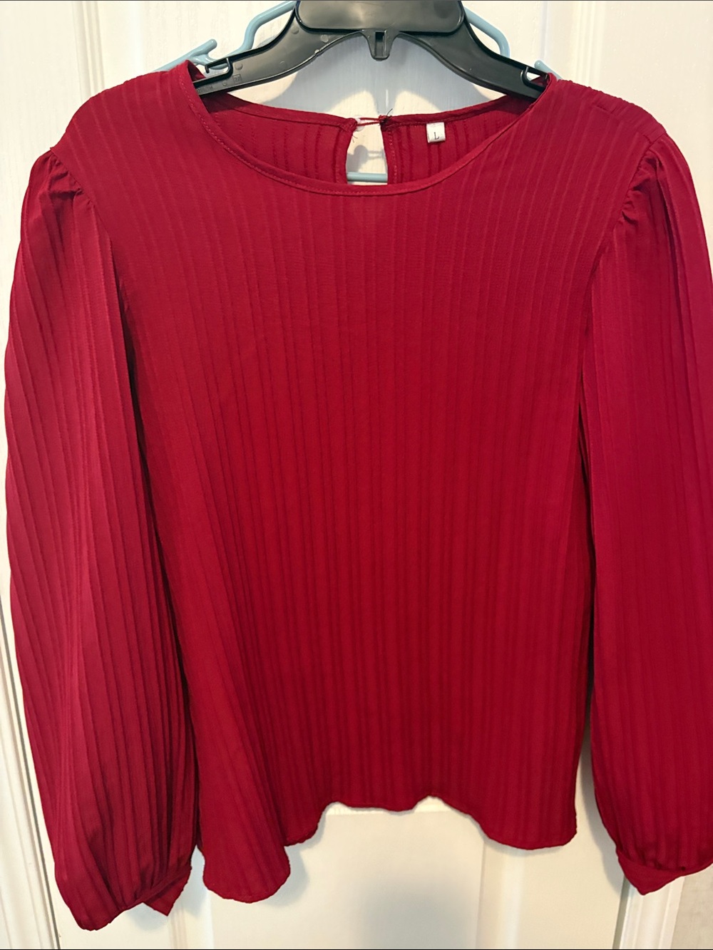 Women's Pleated Long-Sleeve Blouse in Deep Red